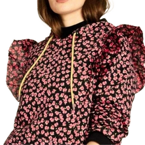 Sandy Liang x Target Pink Ditsy Floral Flutter Sleeve Hoodie Sweater Black XXS